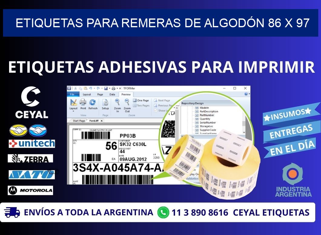 ETIQUETAS PARA REMERAS DE ALGODÓN 86 x 97