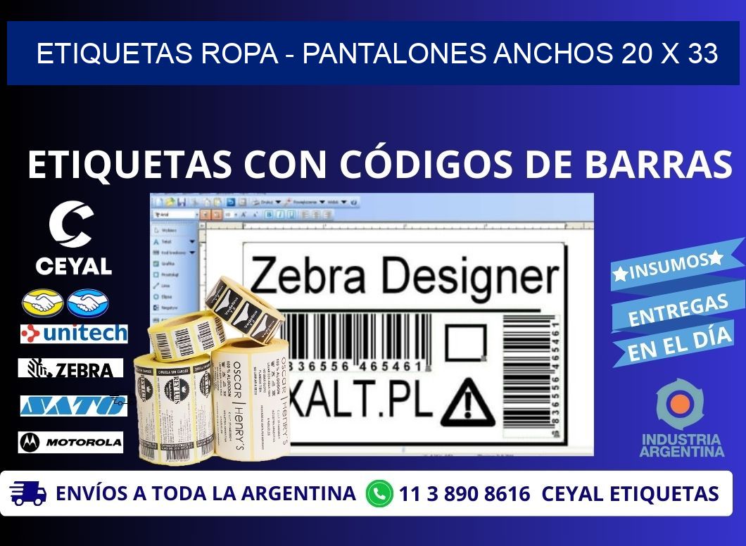 ETIQUETAS ROPA - PANTALONES ANCHOS 20 x 33