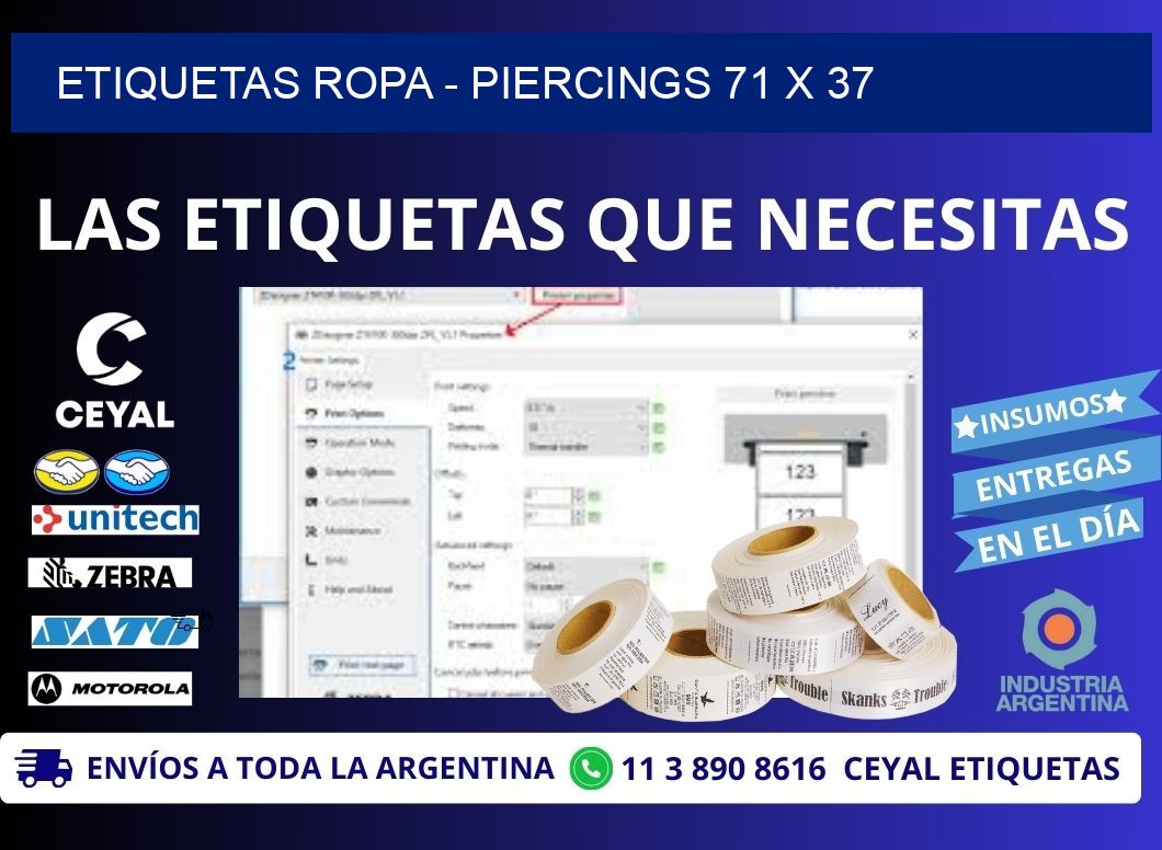 ETIQUETAS ROPA - PIERCINGS 71 x 37