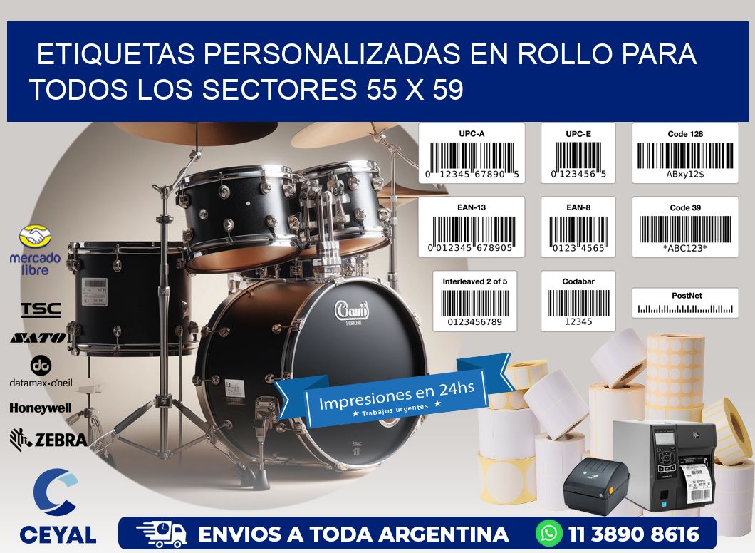 Etiquetas Personalizadas en Rollo para Todos los Sectores 55 x 59