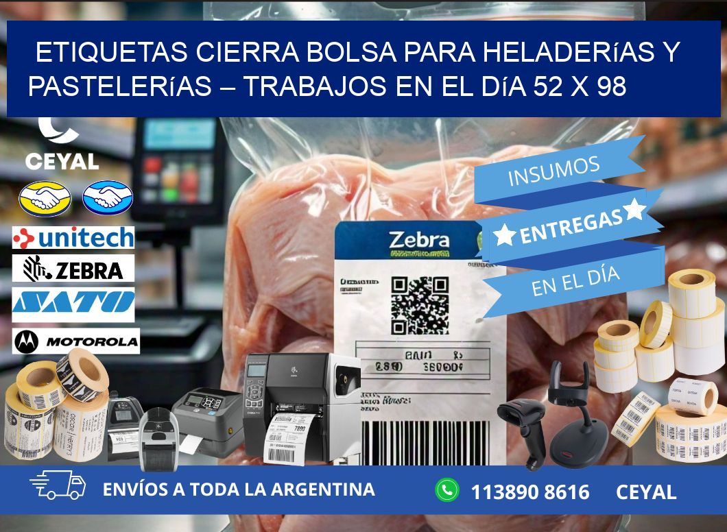 Etiquetas cierra bolsa para heladerías y pastelerías – Trabajos en el día 52 x 98
