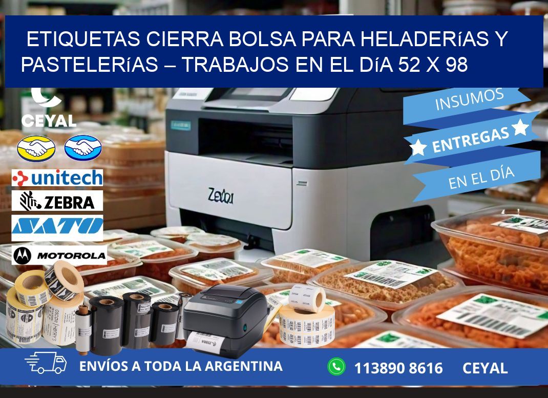 Etiquetas cierra bolsa para heladerías y pastelerías – Trabajos en el día 52 x 98