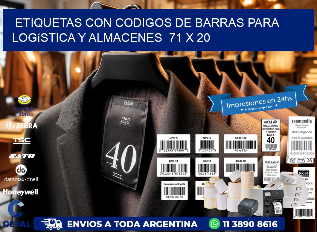 Etiquetas con Codigos de Barras para Logística y Almacenes  71 x 20