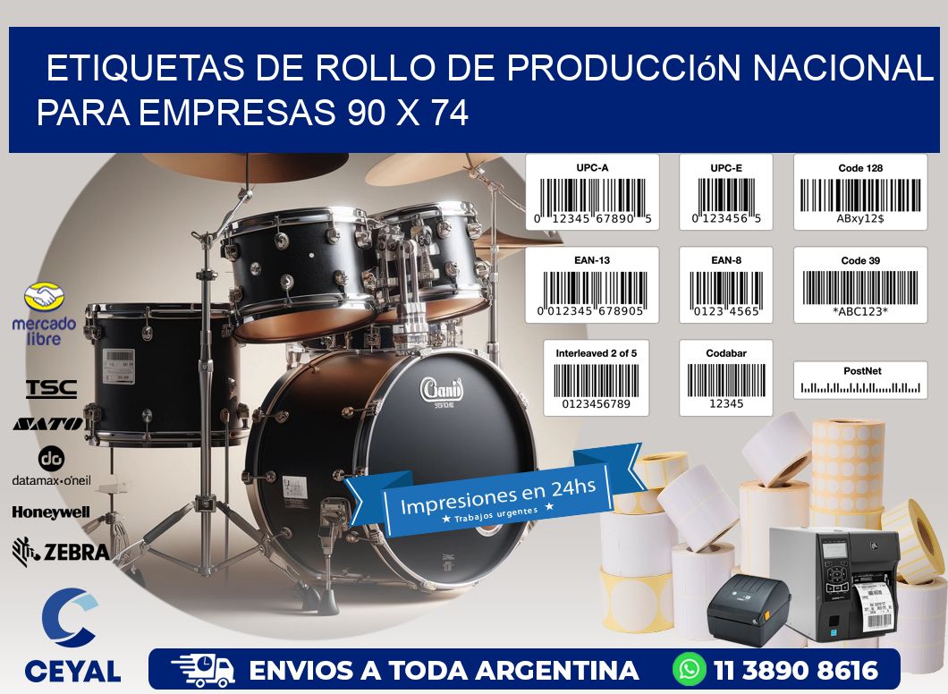 Etiquetas de Rollo de Producción Nacional para Empresas 90 x 74