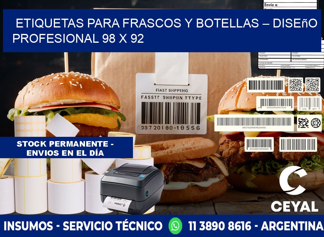 Etiquetas para frascos y botellas – Diseño profesional 98 x 92