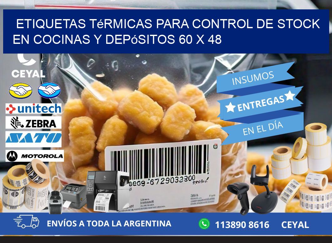 Etiquetas térmicas para control de stock en cocinas y depósitos 60 x 48