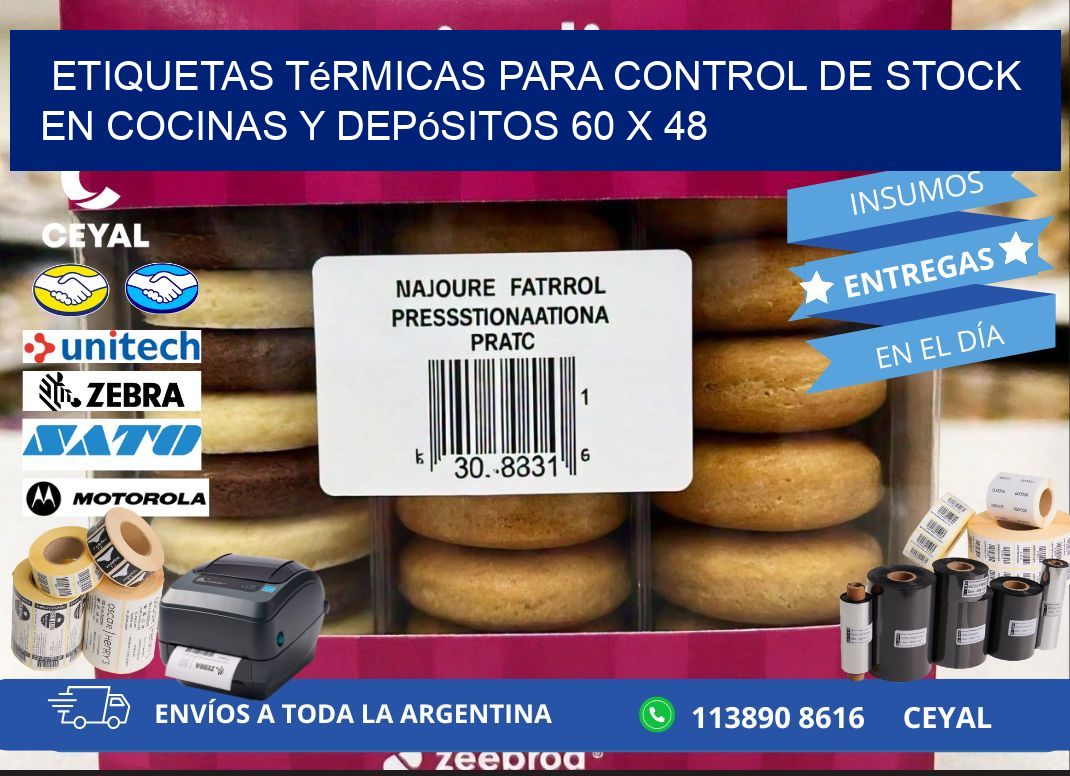 Etiquetas térmicas para control de stock en cocinas y depósitos 60 x 48