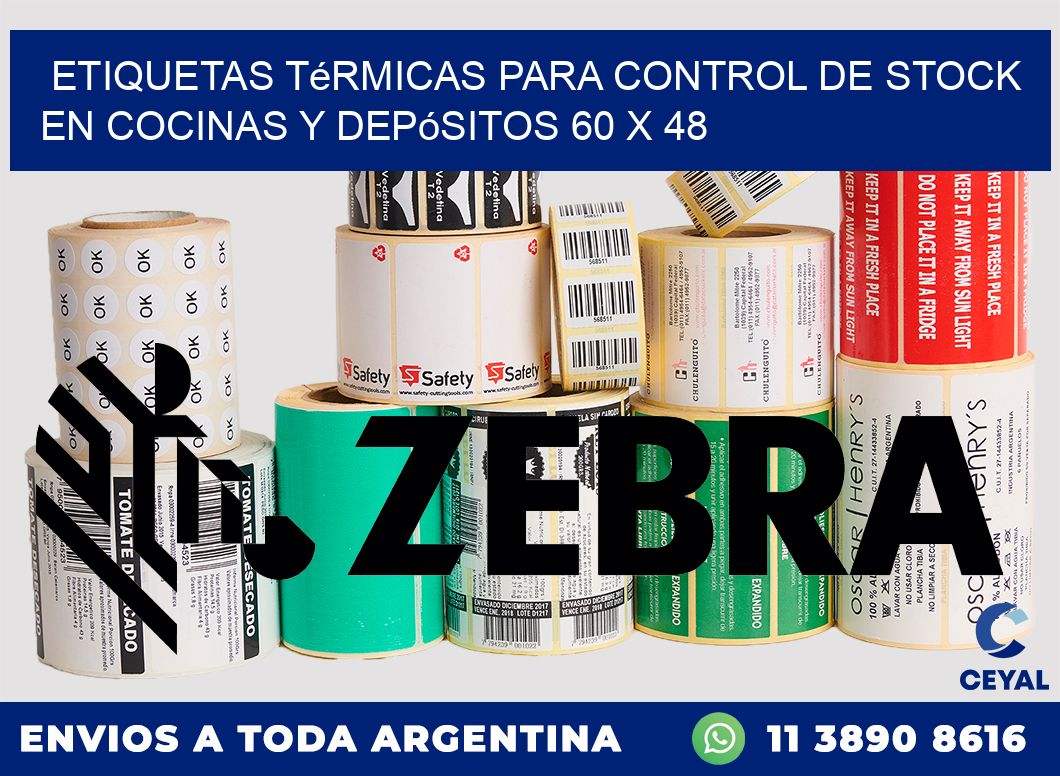 Etiquetas térmicas para control de stock en cocinas y depósitos 60 x 48