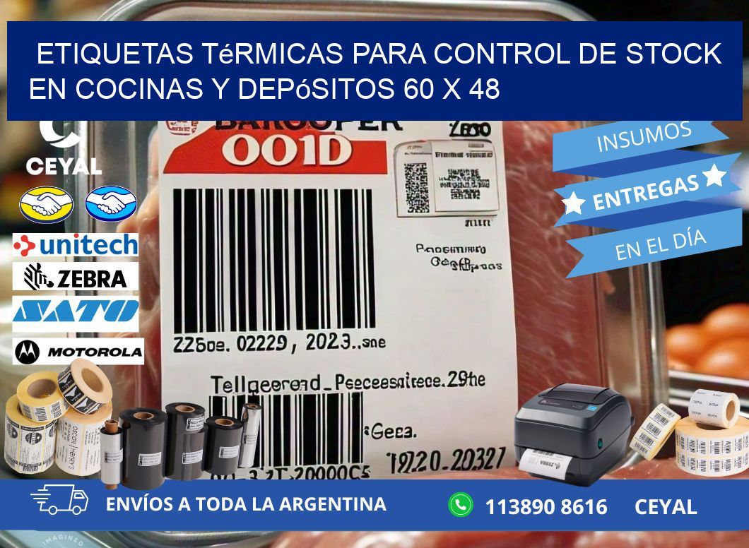 Etiquetas térmicas para control de stock en cocinas y depósitos 60 x 48