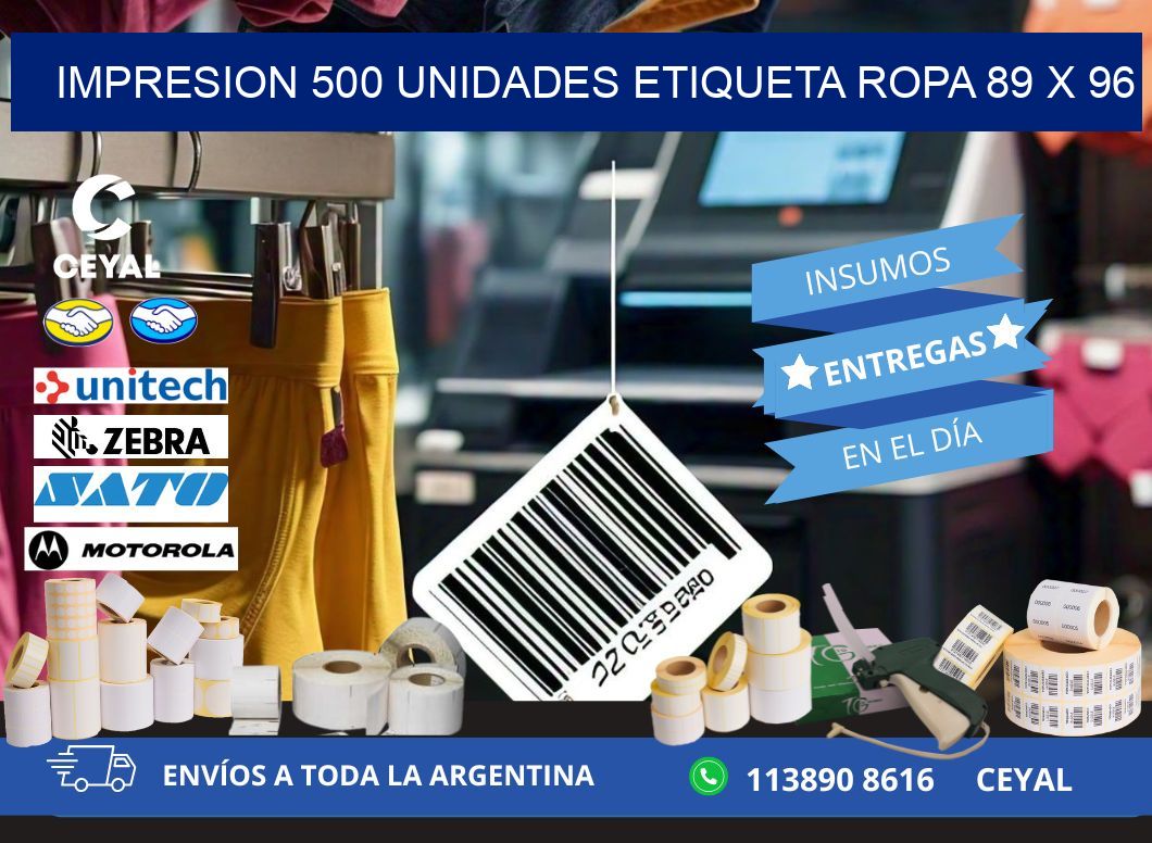 IMPRESION 500 UNIDADES ETIQUETA ROPA 89 x 96