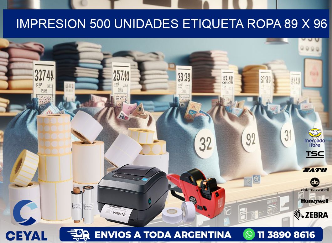 IMPRESION 500 UNIDADES ETIQUETA ROPA 89 x 96