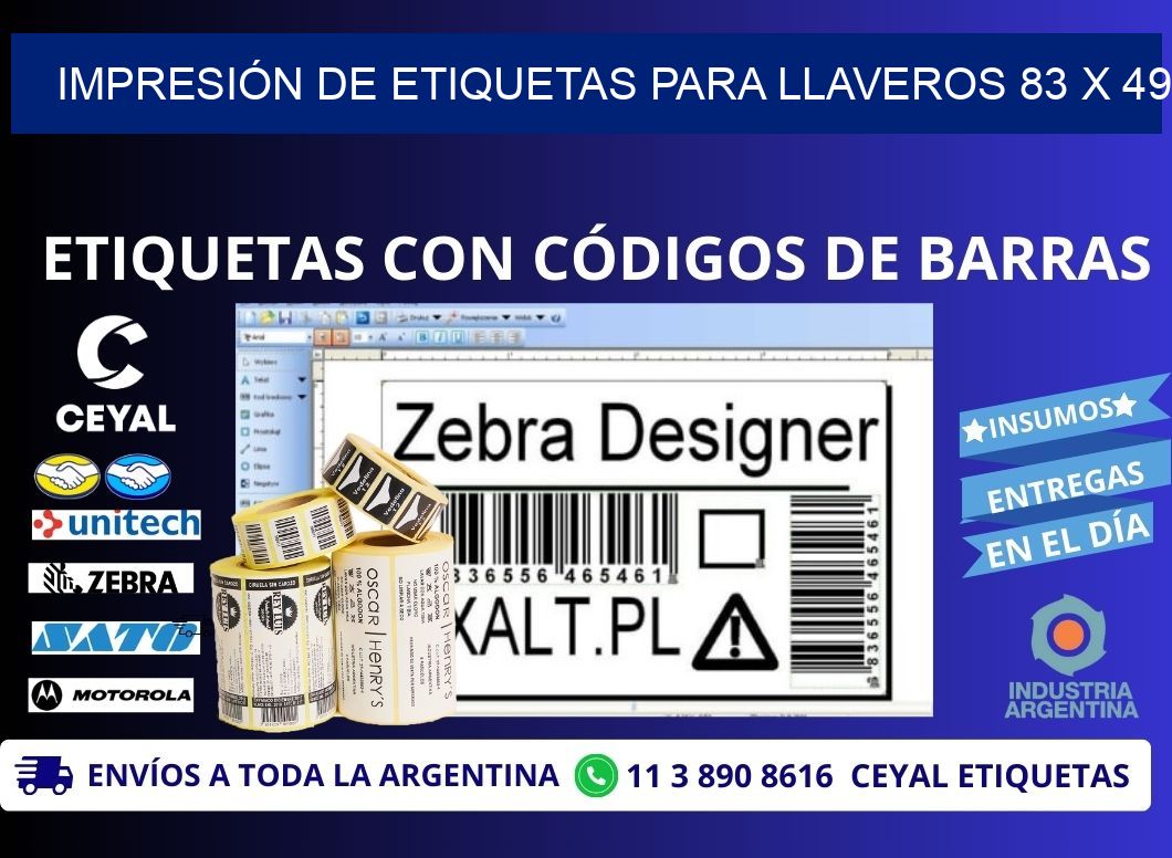 IMPRESIÓN DE ETIQUETAS PARA LLAVEROS 83 x 49