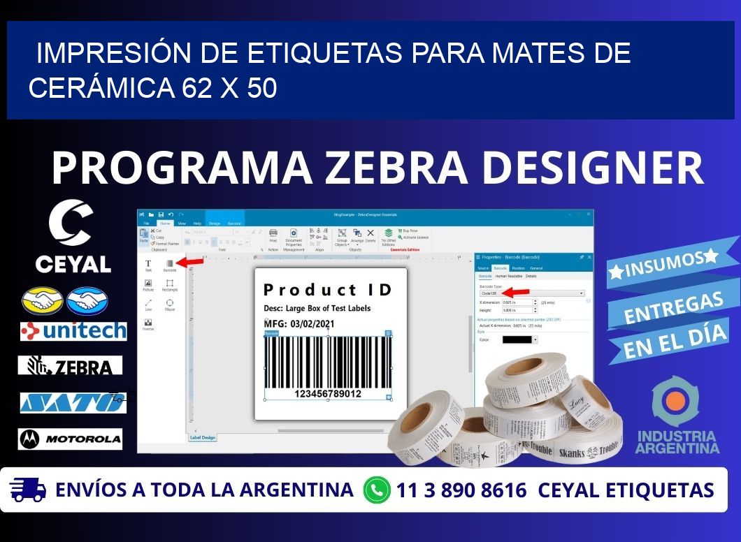 IMPRESIÓN DE ETIQUETAS PARA MATES DE CERÁMICA 62 x 50