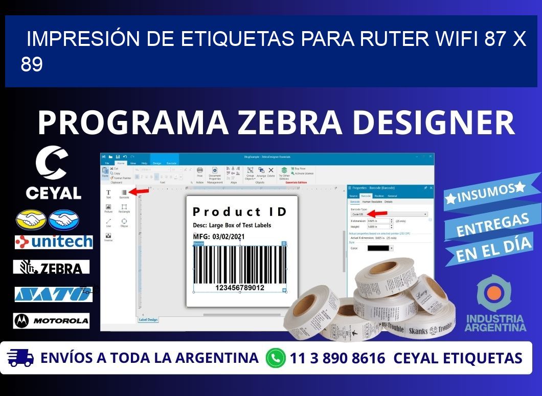 IMPRESIÓN DE ETIQUETAS PARA RUTER WIFI 87 x 89