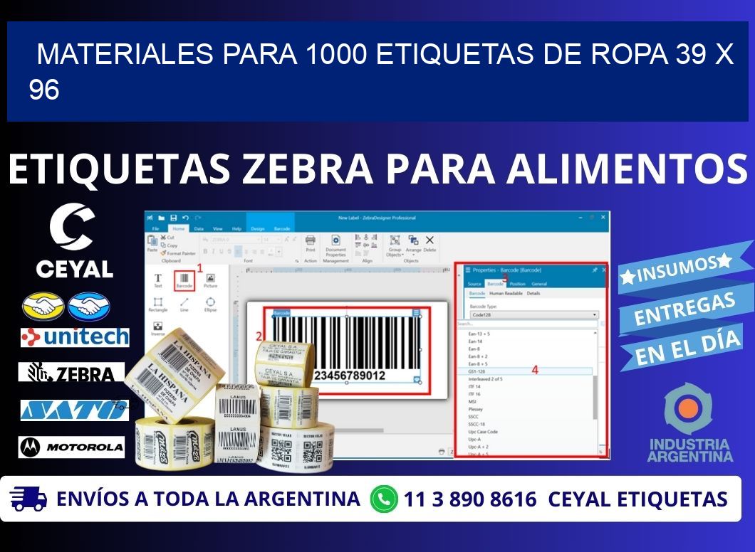 MATERIALES PARA 1000 ETIQUETAS DE ROPA 39 x 96
