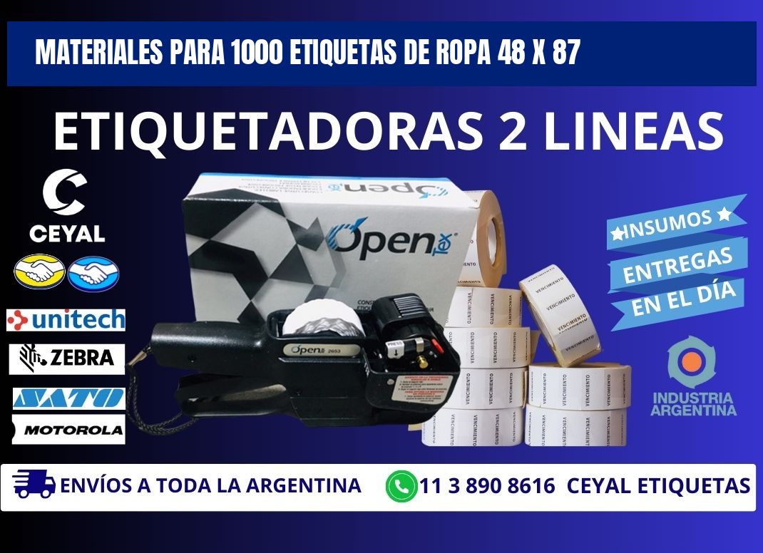 MATERIALES PARA 1000 ETIQUETAS DE ROPA 48 x 87