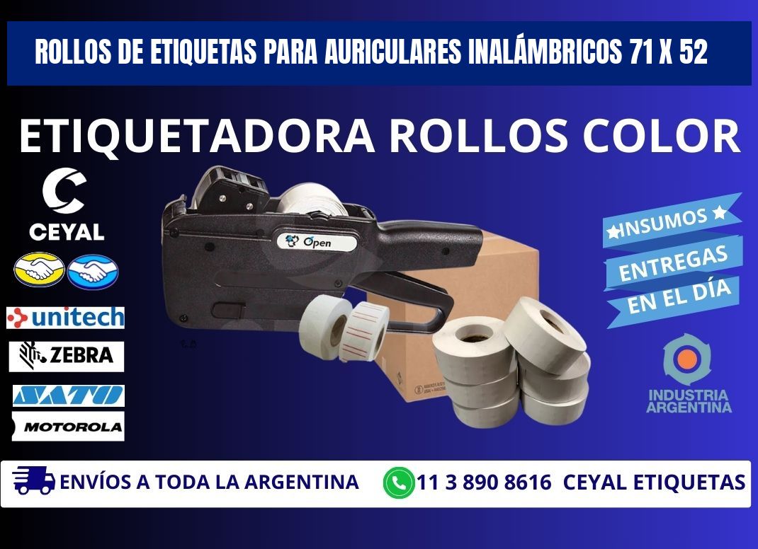 ROLLOS DE ETIQUETAS PARA AURICULARES INALÁMBRICOS 71 x 52