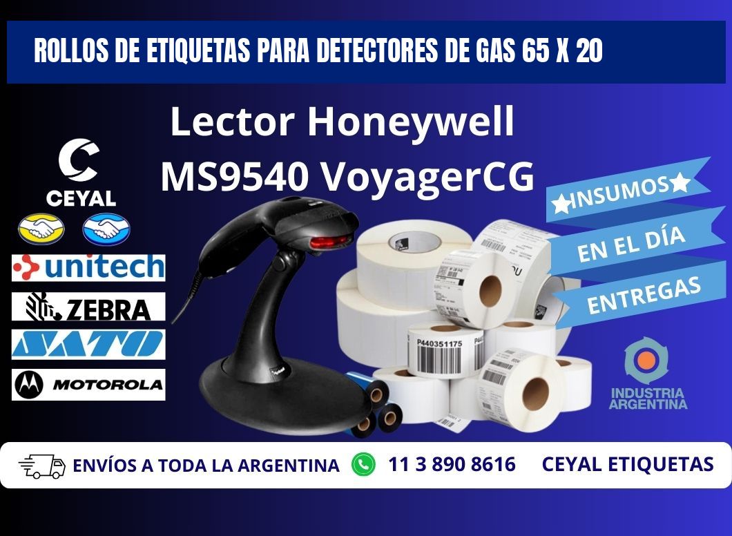 ROLLOS DE ETIQUETAS PARA DETECTORES DE GAS 65 x 20