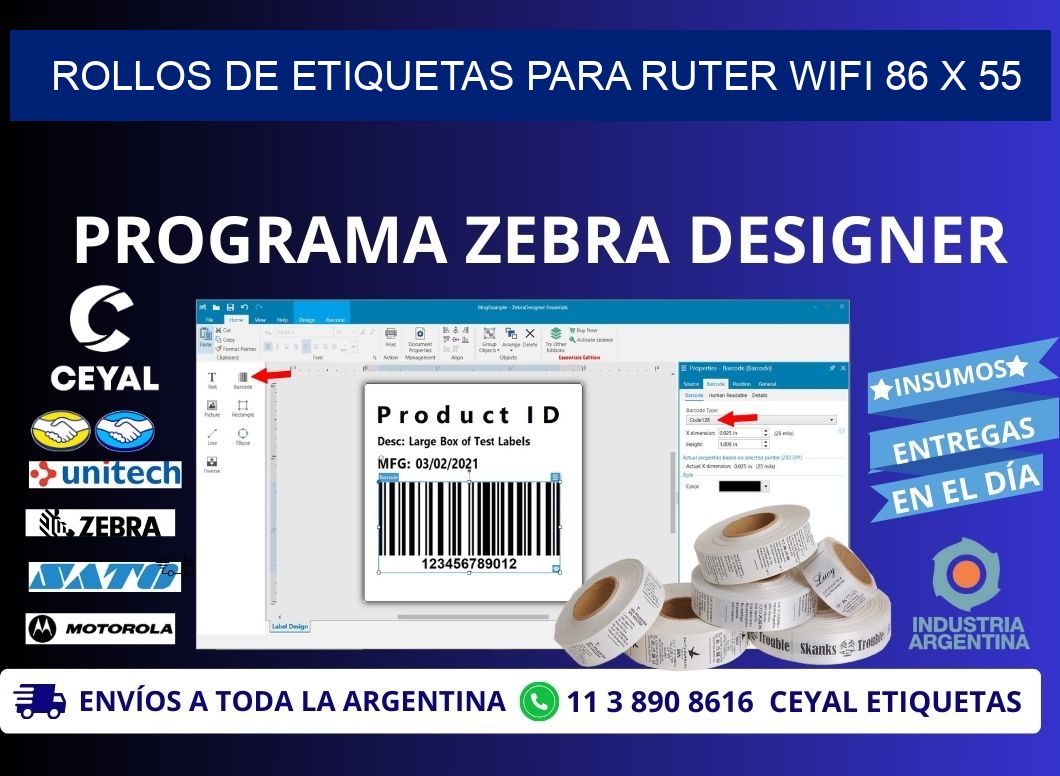 ROLLOS DE ETIQUETAS PARA RUTER WIFI 86 x 55