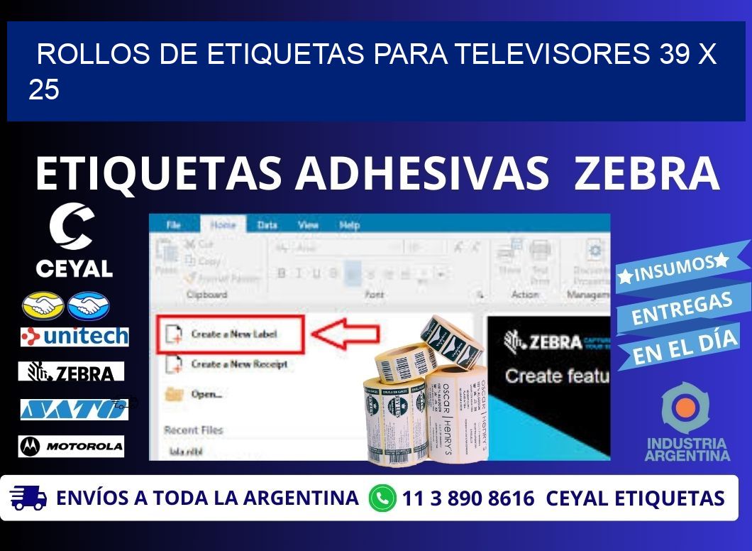 ROLLOS DE ETIQUETAS PARA TELEVISORES 39 x 25