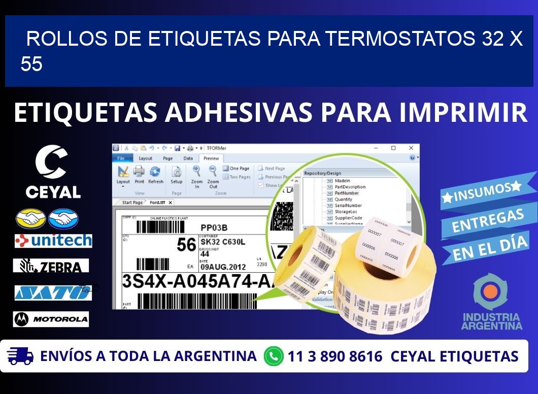 ROLLOS DE ETIQUETAS PARA TERMOSTATOS 32 x 55