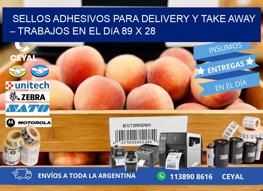 Sellos adhesivos para delivery y take away – Trabajos en el día 89 x 28