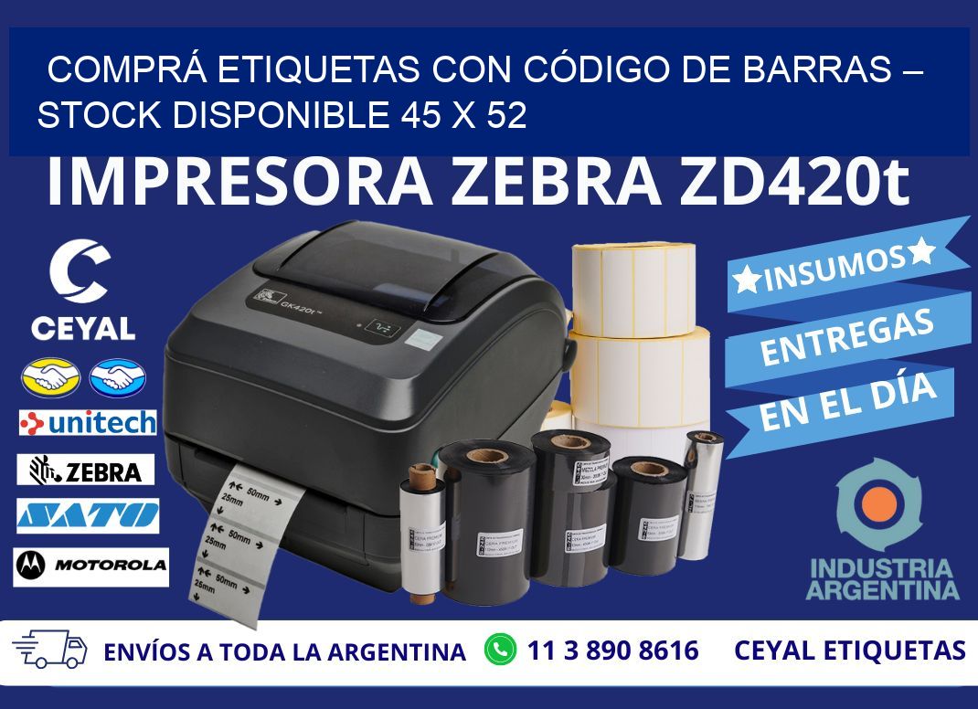 COMPRÁ ETIQUETAS CON CÓDIGO DE BARRAS – STOCK DISPONIBLE 45 x 52