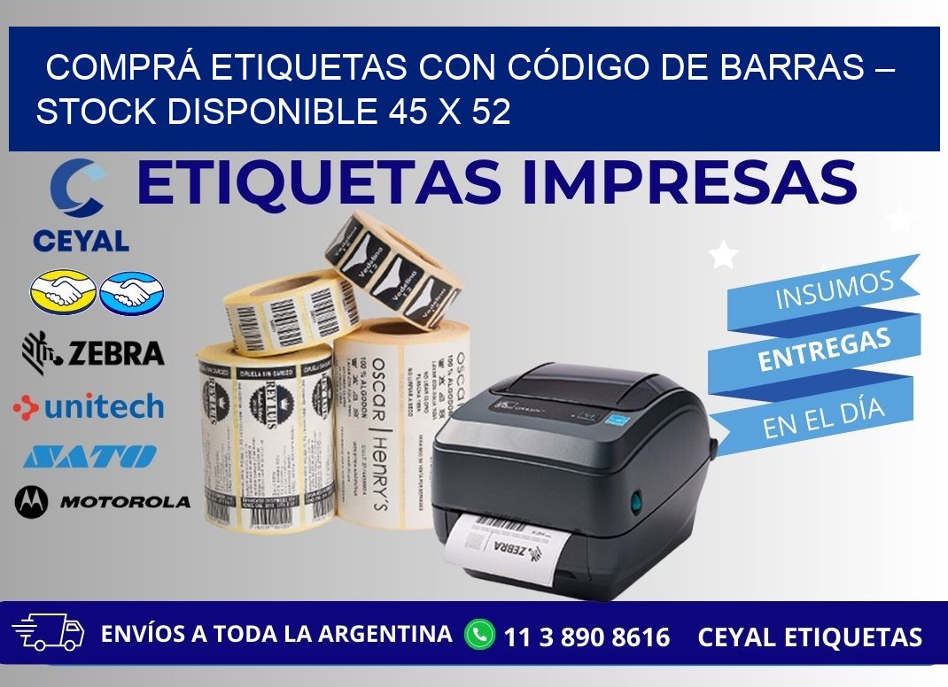 COMPRÁ ETIQUETAS CON CÓDIGO DE BARRAS – STOCK DISPONIBLE 45 x 52