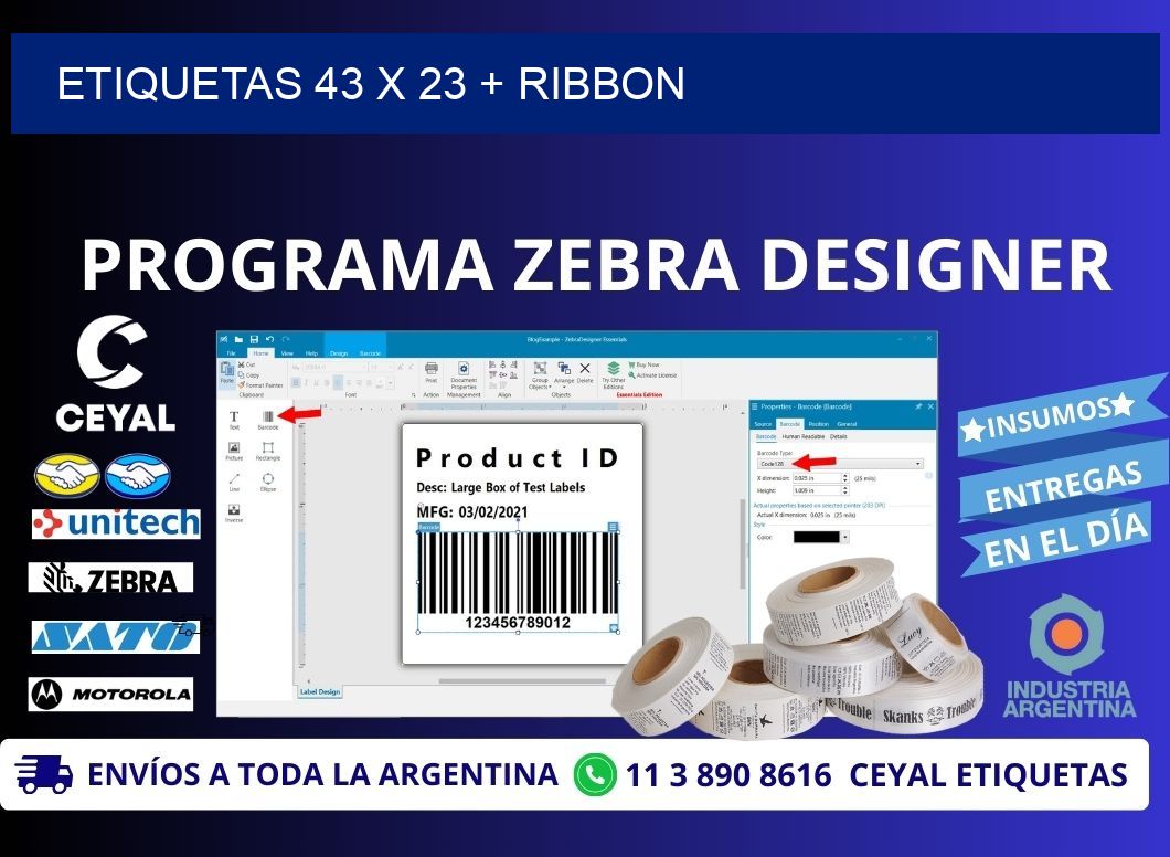 ETIQUETAS 43 x 23 + RIBBON