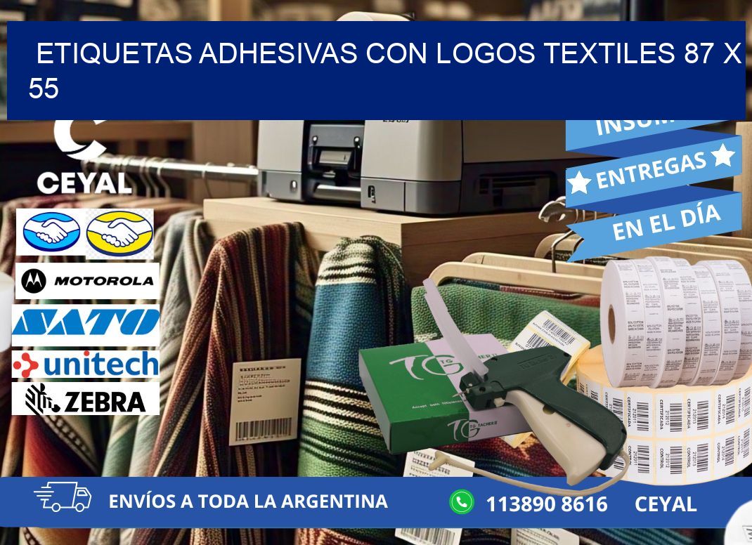 ETIQUETAS ADHESIVAS CON LOGOS TEXTILES 87 x 55