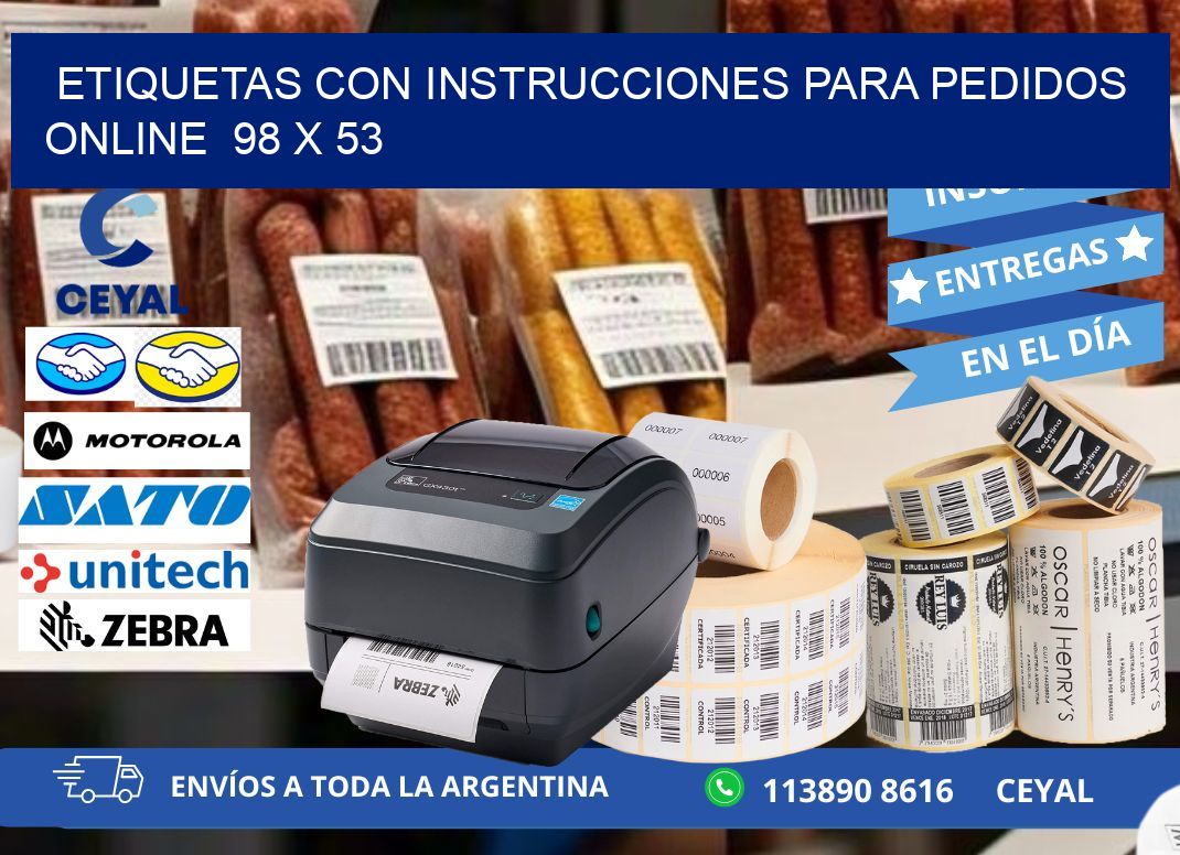 ETIQUETAS CON INSTRUCCIONES PARA PEDIDOS ONLINE  98 x 53