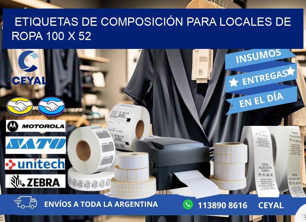 ETIQUETAS DE COMPOSICIÓN PARA LOCALES DE ROPA 100 x 52