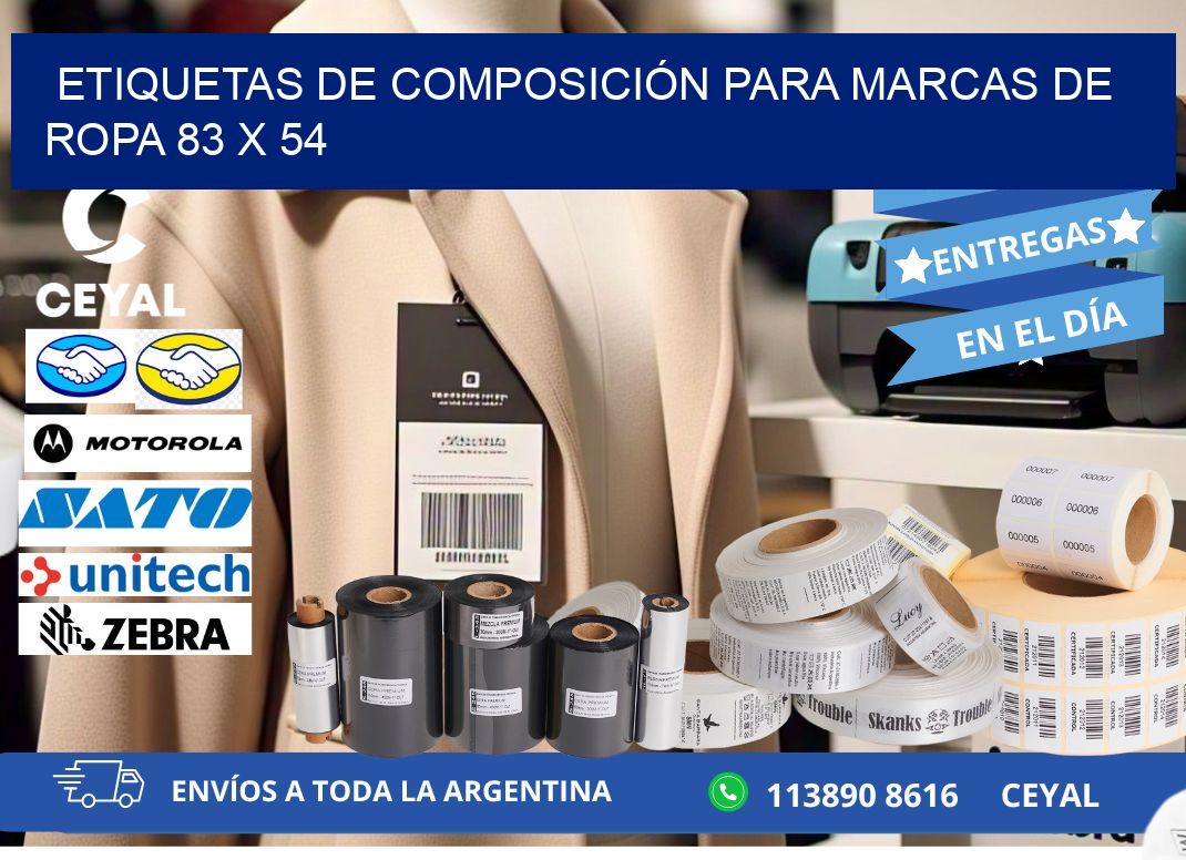 ETIQUETAS DE COMPOSICIÓN PARA MARCAS DE ROPA 83 x 54