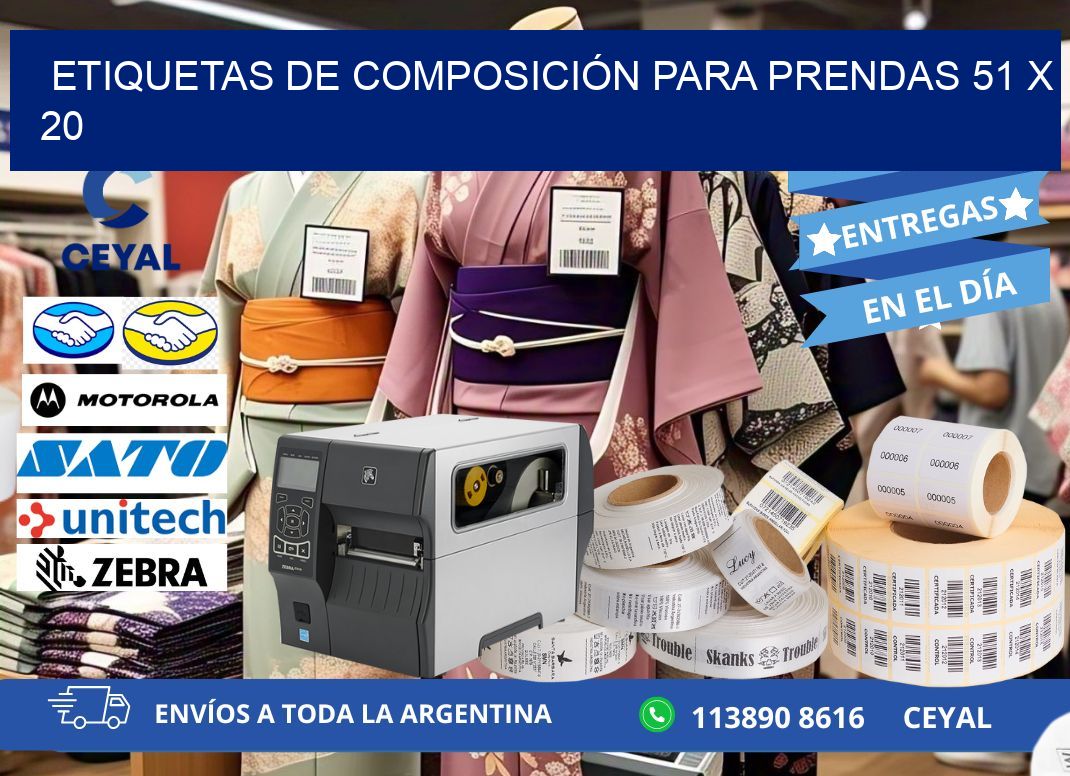 ETIQUETAS DE COMPOSICIÓN PARA PRENDAS 51 x 20