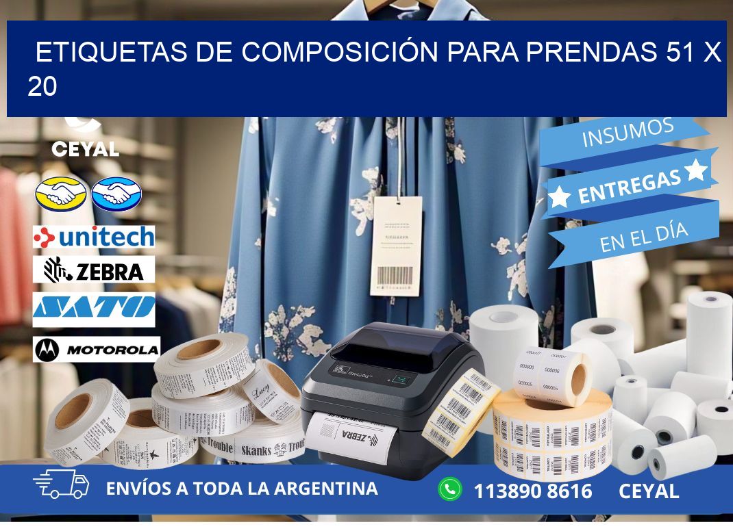 ETIQUETAS DE COMPOSICIÓN PARA PRENDAS 51 x 20