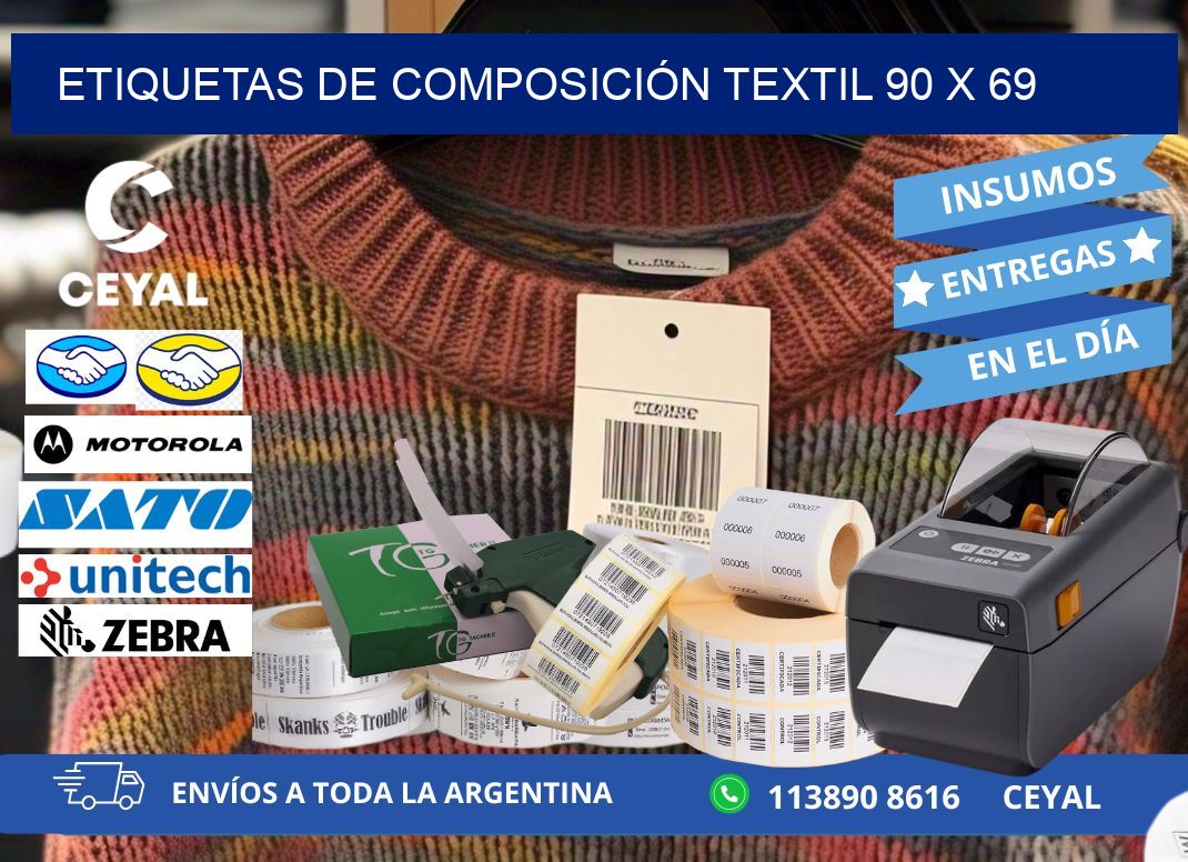 ETIQUETAS DE COMPOSICIÓN TEXTIL 90 x 69