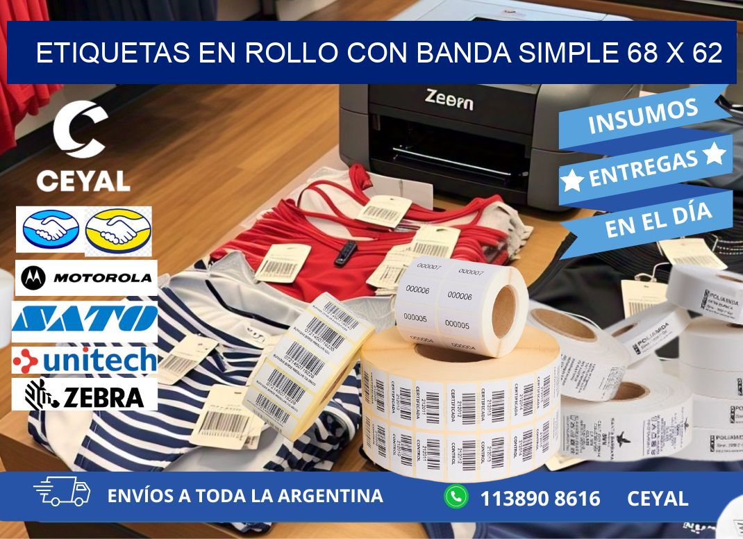 ETIQUETAS EN ROLLO CON BANDA SIMPLE 68 x 62