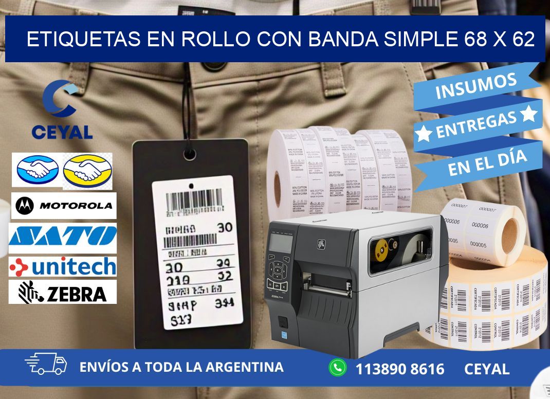 ETIQUETAS EN ROLLO CON BANDA SIMPLE 68 x 62