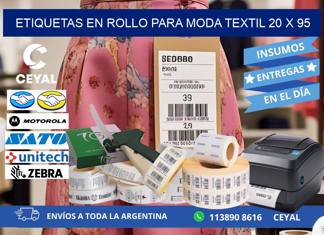 ETIQUETAS EN ROLLO PARA MODA TEXTIL 20 x 95