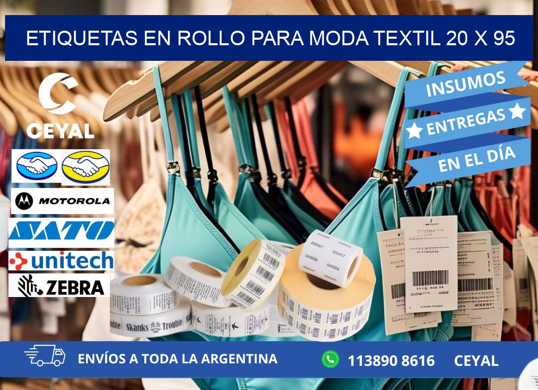 ETIQUETAS EN ROLLO PARA MODA TEXTIL 20 x 95