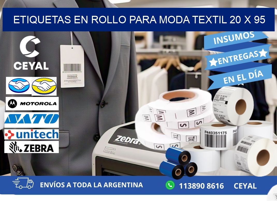 ETIQUETAS EN ROLLO PARA MODA TEXTIL 20 x 95