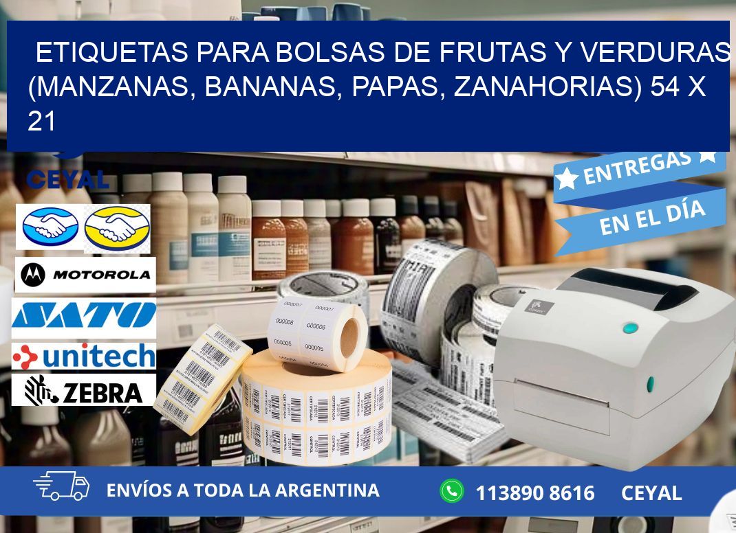 ETIQUETAS PARA BOLSAS DE FRUTAS Y VERDURAS (MANZANAS, BANANAS, PAPAS, ZANAHORIAS) 54 x 21