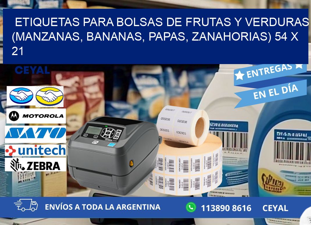 ETIQUETAS PARA BOLSAS DE FRUTAS Y VERDURAS (MANZANAS, BANANAS, PAPAS, ZANAHORIAS) 54 x 21