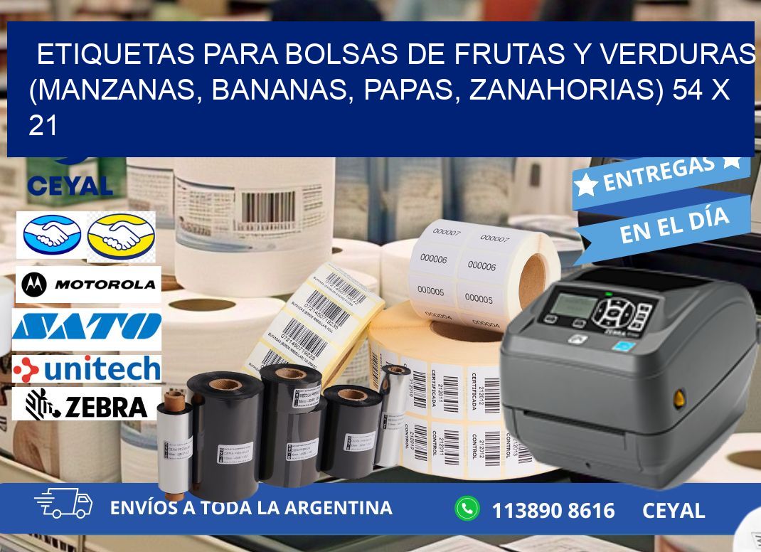 ETIQUETAS PARA BOLSAS DE FRUTAS Y VERDURAS (MANZANAS, BANANAS, PAPAS, ZANAHORIAS) 54 x 21