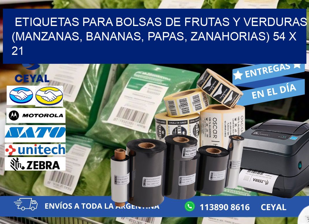 ETIQUETAS PARA BOLSAS DE FRUTAS Y VERDURAS (MANZANAS, BANANAS, PAPAS, ZANAHORIAS) 54 x 21