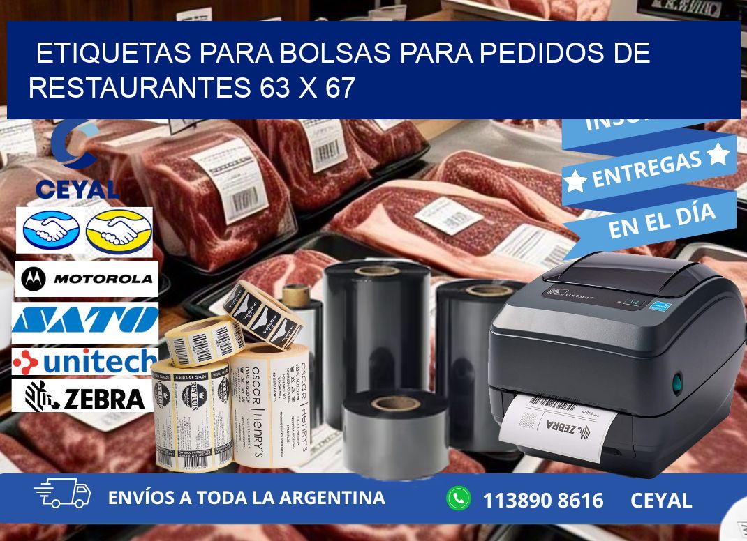 ETIQUETAS PARA BOLSAS PARA PEDIDOS DE RESTAURANTES 63 x 67