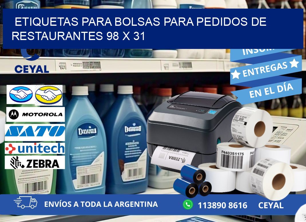ETIQUETAS PARA BOLSAS PARA PEDIDOS DE RESTAURANTES 98 x 31