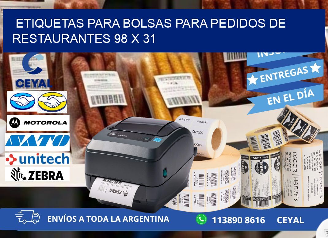 ETIQUETAS PARA BOLSAS PARA PEDIDOS DE RESTAURANTES 98 x 31