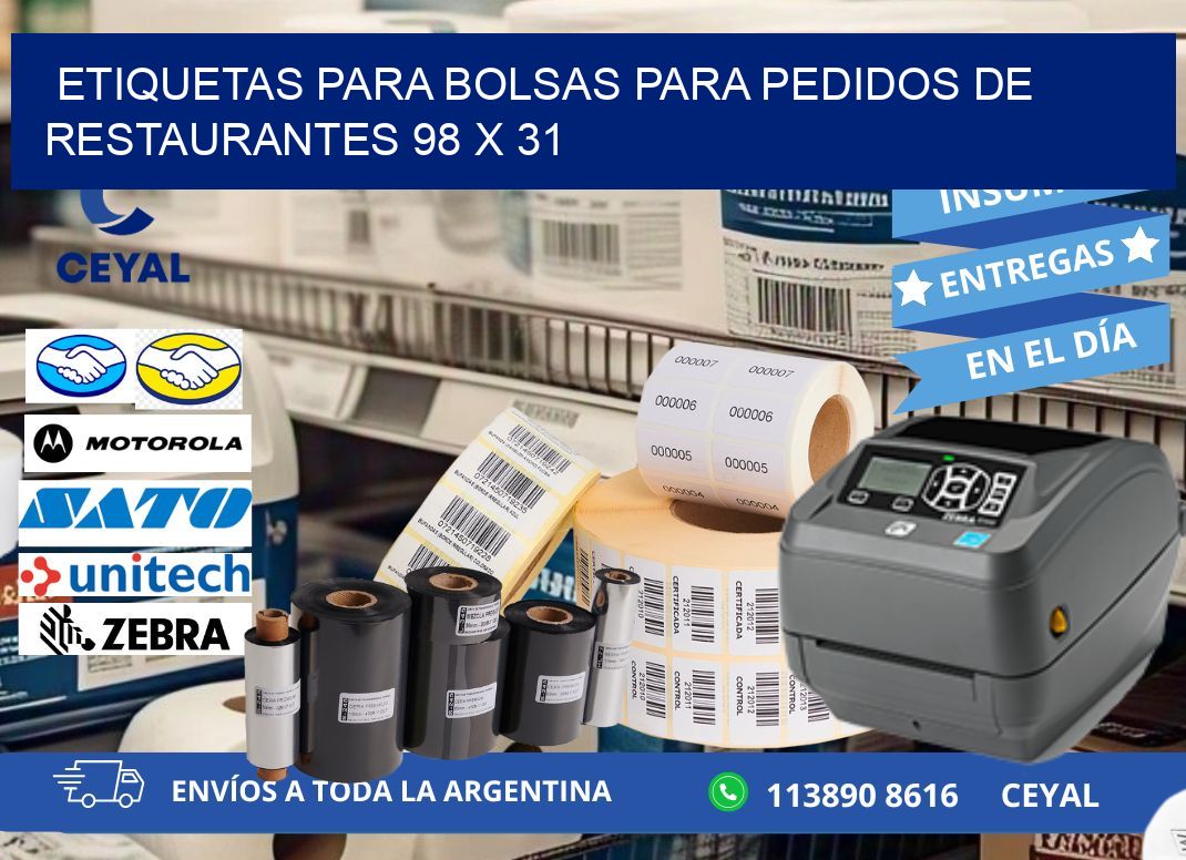 ETIQUETAS PARA BOLSAS PARA PEDIDOS DE RESTAURANTES 98 x 31