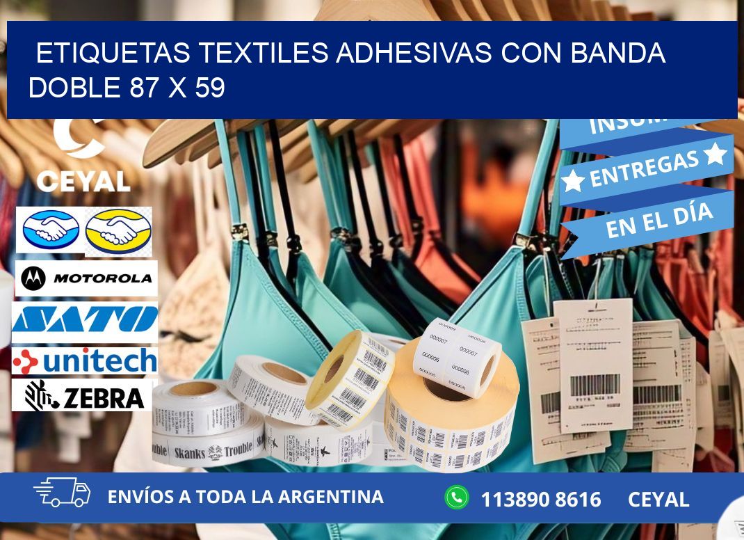 ETIQUETAS TEXTILES ADHESIVAS CON BANDA DOBLE 87 x 59